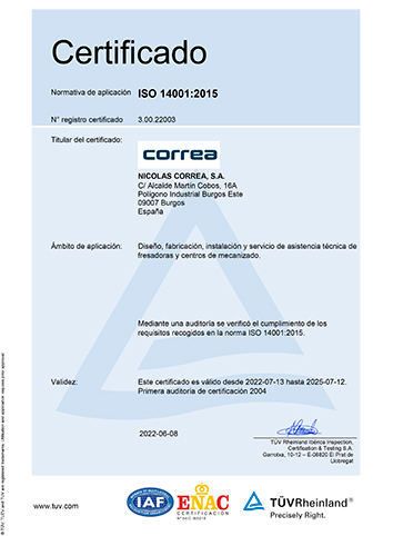 NICOLAS CORREA, S.A. is in accordance with the requirements of the standard ISO 14001:2015